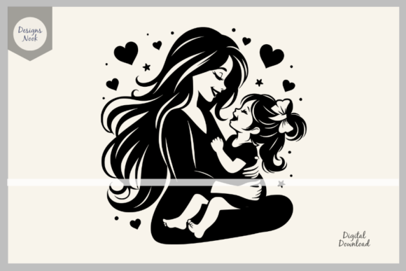 Mom and Daughter SVG Clipart Silhouette Graphics
